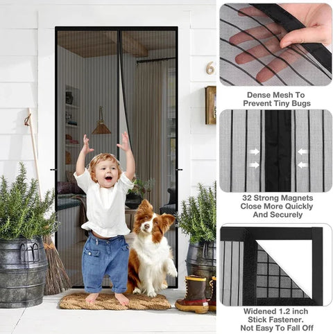 Mosquito Door Net Mesh Screen – Magnetic Hands-Free Closer